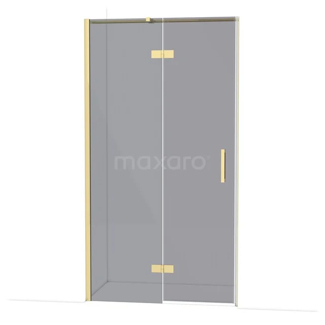 Diamond Shower door | 110 cm Glanzend lichtgoud Smoke glass Pivot door DDB21651311GLG Glazen douchedeur met goudkleurige scharnieren en handgreep, strak design, ideaal voor moderne badkamers.