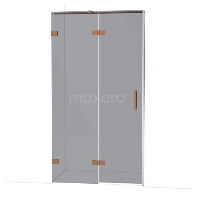 Diamond Shower door | 110 cm Shiny copper Smoke glass Pivot door DDB21651321GKP Glazen douchedeur met roestvrijstalen scharnieren in koperkleur, strak design voor een moderne badkamer.