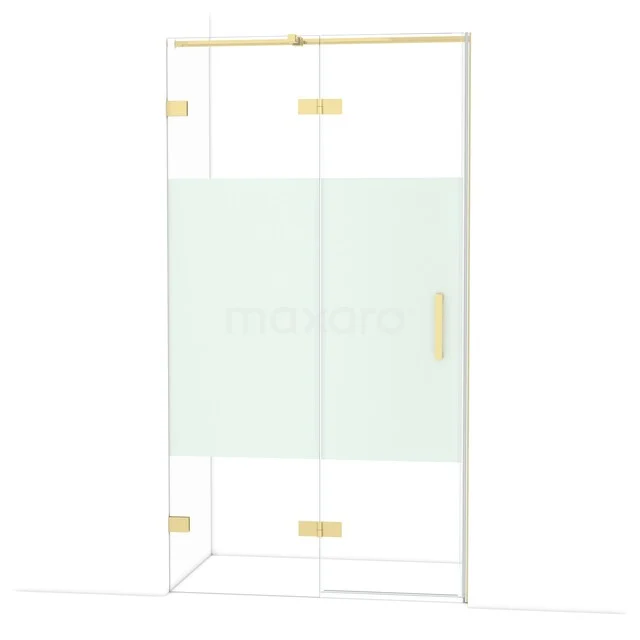 Glas Duschkabine mit Gold Akzenten, Matt Weiß Mittelplatte, ideal als stilvolle Ergänzung zu jedem modernen Badezimmer.