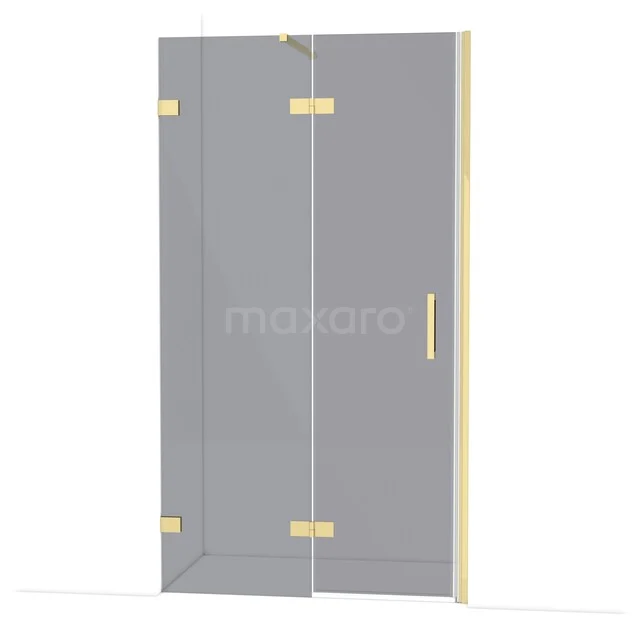Diamond Shower door | 110 cm Glossy light gold Smoke glass Pivot door DDB21652121GLG Glazen douchedeur met gouden scharnieren en handgreep, luxe badkamerontwerp met strak en modern design.
