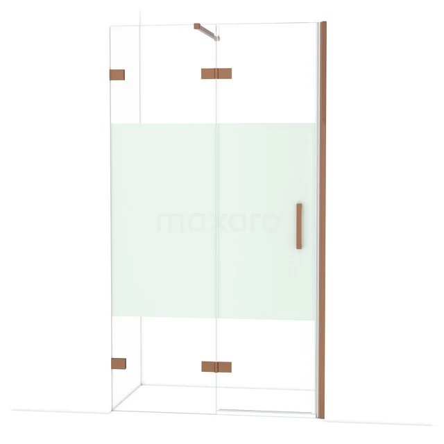 Glazen douchewand helder met mat middenvlak, chroom accent en inklapbare deur, ideaal voor een moderne badkamerstijl.