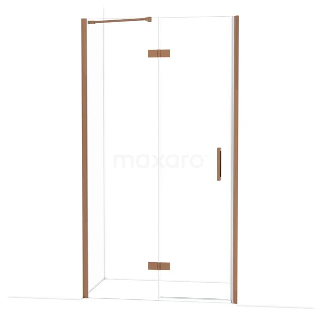 Diamond Shower door | 110 cm Shiny copper Clear glass Pivot door DDB21652210GKP Douchecabine met hoekinstap, glazen deuren en koperkleurige accenten, ideaal voor een stijlvolle badkamerinrichting.