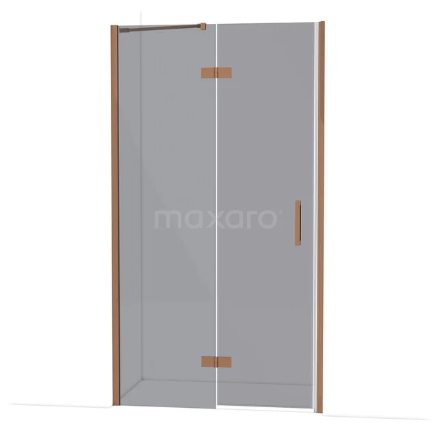 Diamond Shower door | 110 cm Shiny copper Smoke glass Pivot door DDB21652211GKP Douchecabine helder glas met koperen accenten, luxe hoekmodel voor de moderne badkamer.