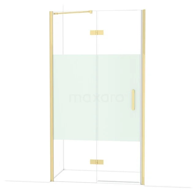 Luxe Duschkabine mit goldfarbenen Akzenten, Klarglas und minimalistischem Design, perfekt für ein stilvolles Badezimmer.