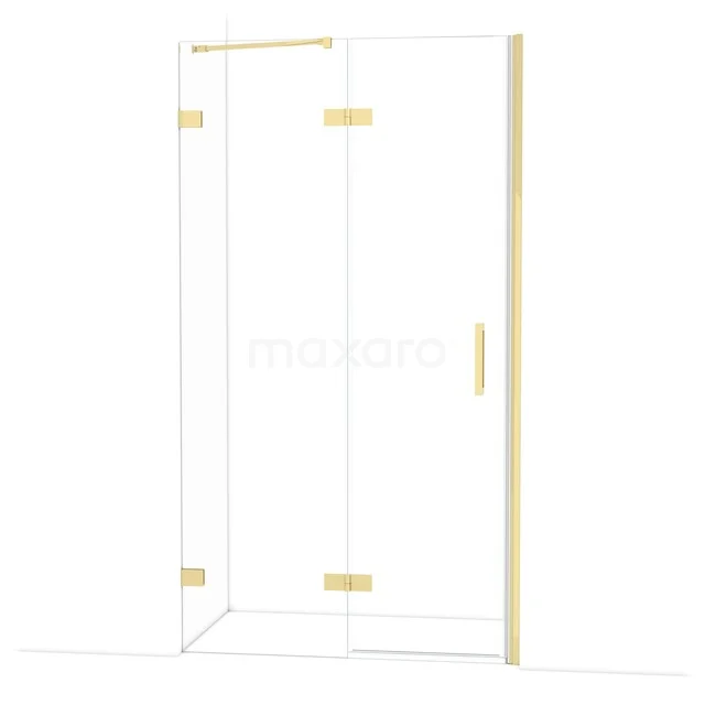 Glas Duschkabine mit goldfarbenen Metallakzenten, moderner Stil, ideal für eine luxuriöse Badezimmer Einrichtung.