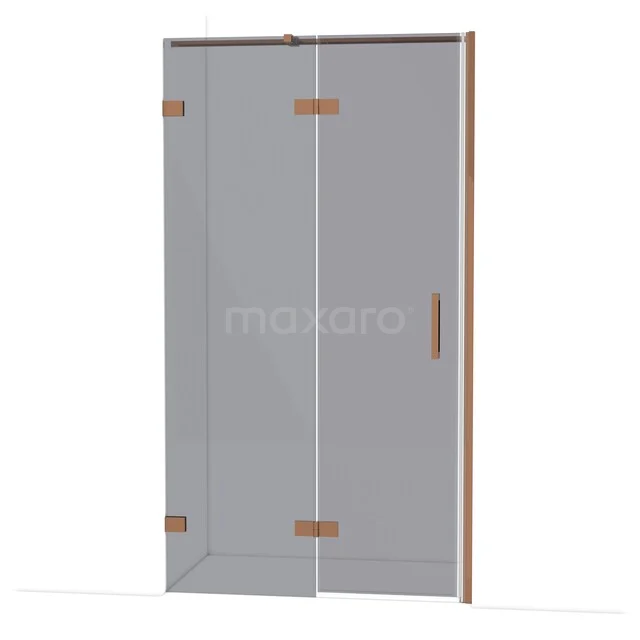 Duschtür aus Klarglas mit matten goldenen Scharnieren, elegantes Design, ideal für moderne Bäder.