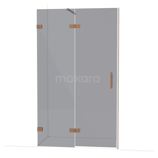 Diamond Shower door | 120 cm Shiny copper Smoke glass Pivot door DDB21661121GKP Glazen douchedeur met mat zwarte scharnieren en handgreep, modern ontwerp, perfect voor een stijlvolle badkamerinrichting.