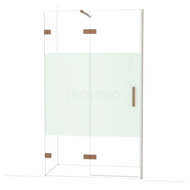 Diamond Shower door | 120 cm Glanzend koper Clear with matt strip Pivot door DDB21661123GKP Diamond Shower door | 120 cm Glanzend koper Clear with matt strip Pivot door DDB21661123GKP
