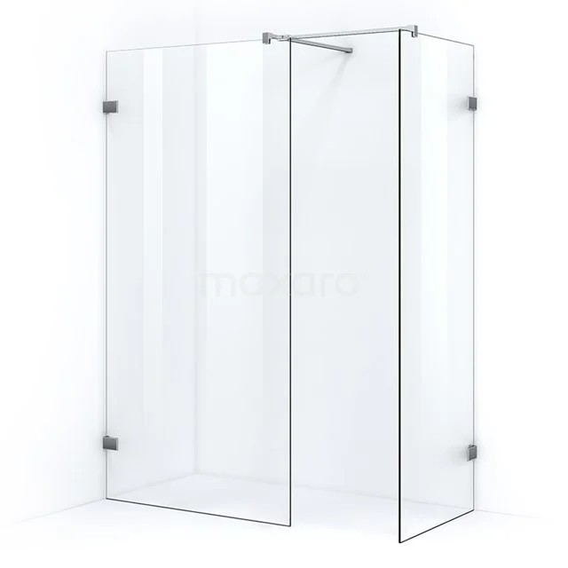 Glass corner shower enclosure with clear glass and stainless steel accents, ideal for a modern bathroom design.