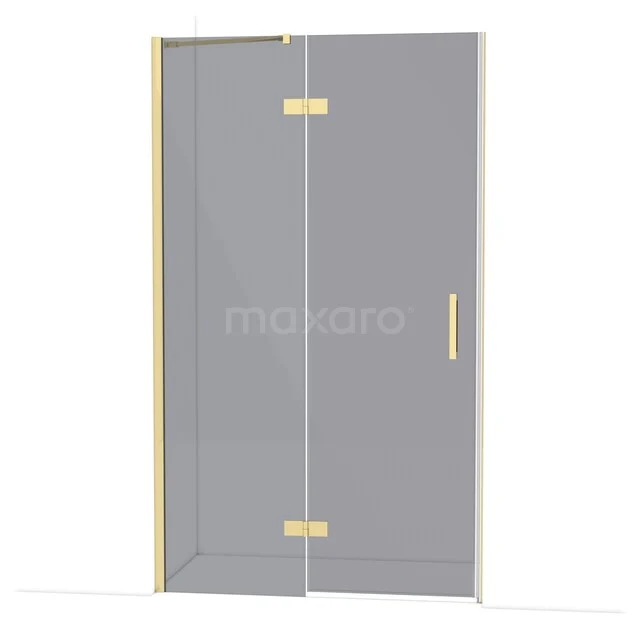 Diamond Shower door | 120 cm Glossy light gold Smoke glass Pivot door DDB21661211GLG Glazen douchedeur met mat gouden scharnieren en handgreep, strak design, ideaal voor een moderne badkamer.