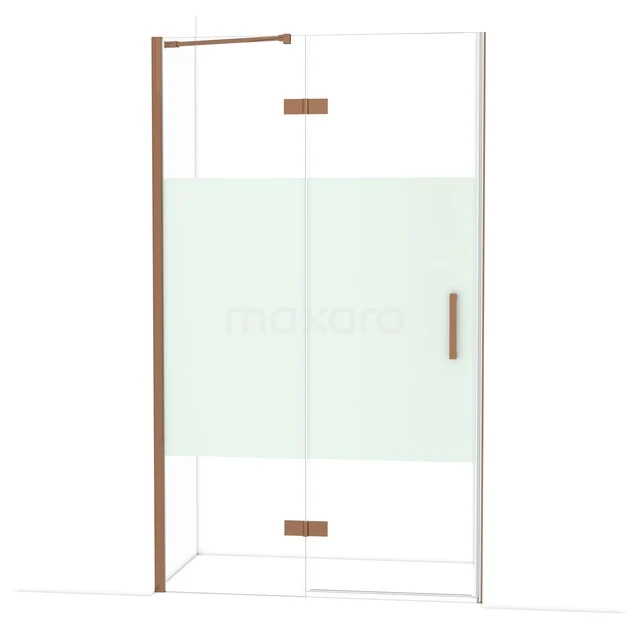 Duschwand mit kupferfarbenen Akzenten, Klarglas und mattem Detail, ideal für ein stilvolles und modernes Badezimmer.