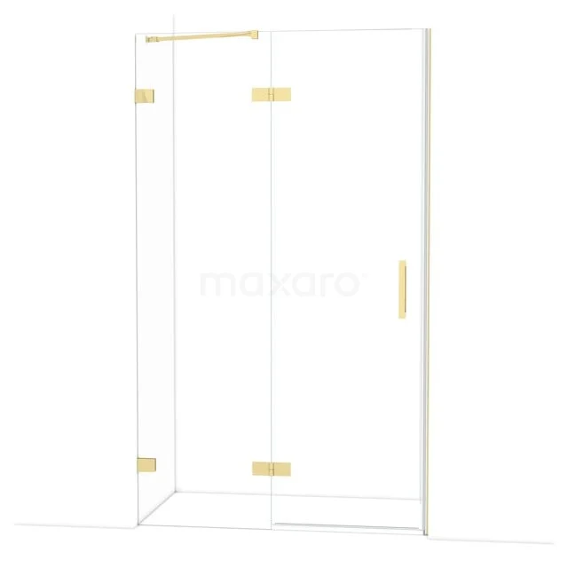 Glas Duschkabine mit goldfarbener Beschläge, straffes Design. Perfekt für moderne Bäder. Minimalistisch und stilvoll.