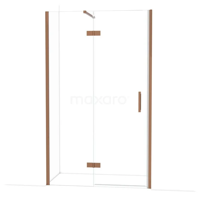 Duschtür mit Klarglas, Messingakzenten und schlanker Form, ideal für eine stilvolle und moderne Badezimmergestaltung.