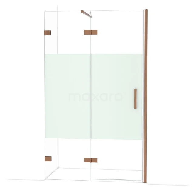 Diamond Duschtür | 120 cm Glänzendes Kupfer Klar mit matter Streifen Drehtür DDB21662123GKP Duschkabine Glas mit matter Leiste, Eckaufstellung, Holzakzente, ideal für moderne Badezimmer Einrichtung.