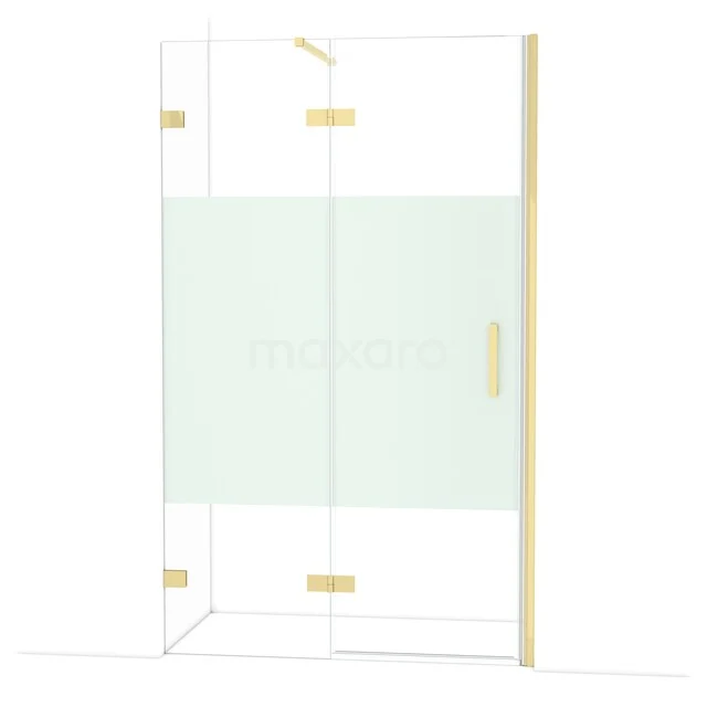 Glas Duschwand mit Gold-Details, Matt Weiß Akzent und luxuriösem Design, perfekt für ein modernes Badezimmer.