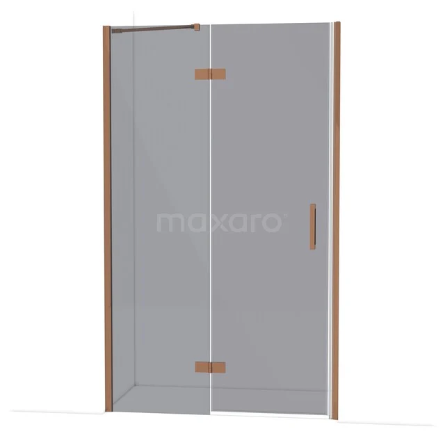 Diamond Shower door | 120 cm Shiny copper Smoke glass Pivot door DDB21662211GKP Douchedeur met helder glas, goudkleurige scharnieren en handgreep, modern ontwerp voor een stijlvolle badkamer.
