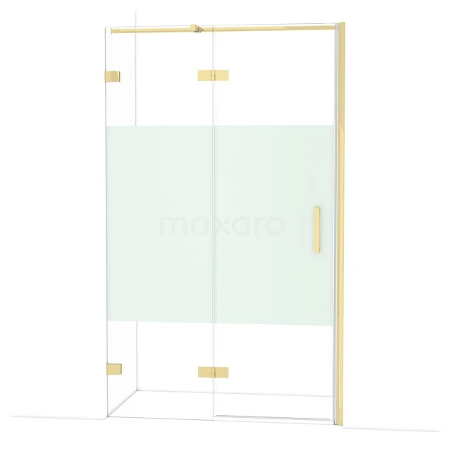 Diamond Shower door | 120 cm Glossy light gold Clear with matt strip Pivot door DDB21662323GLG Glazen douchecabine met matgouden accenten, draaideur en mat glazen strook, ideaal voor een moderne badkamerstijl.