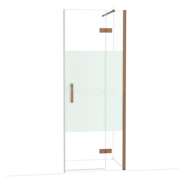 Diamant-Duschtüren DDB22351113GKP Glasdouchedeur mit matt weißem Paneel, goldfarbigem Haltegriff und Scharnieren, ideal für luxuriöse Badezimmergestaltung.