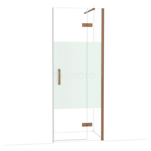 Diamond Shower door | 80 cm Glanzend koper Clear with matt strip Pivot door DDB22351113GKP Diamond Shower door | 80 cm Glanzend koper Clear with matt strip Pivot door DDB22351113GKP