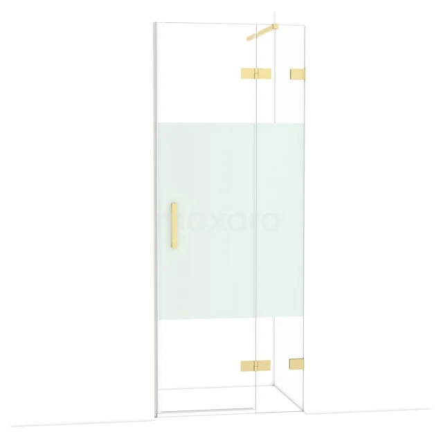 Glas Duschtür mit Mattglas und goldenen Scharnieren, modernes Design, ideal für ein stilvolles Badezimmer.