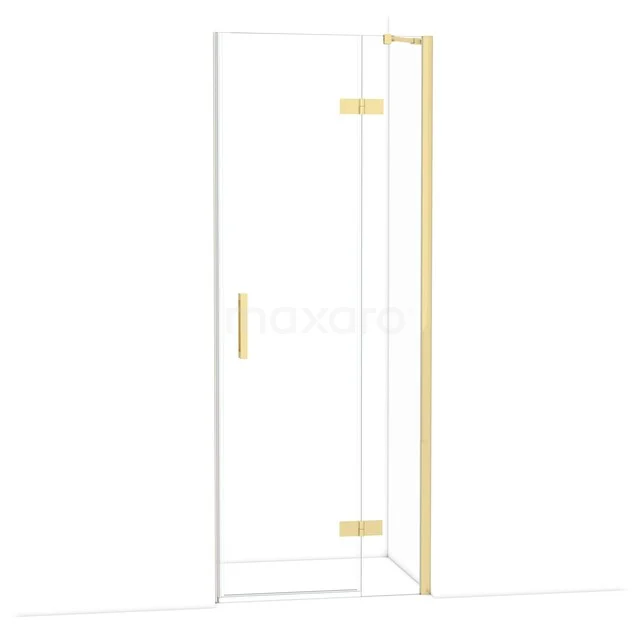 Diamond Shower door | 80 cm Glossy light gold Clear glass Pivot door DDB22351210GLG Glazen douchedeur met goudkleurige profielen en handgreep, stijlvol design voor een moderne badkamer.