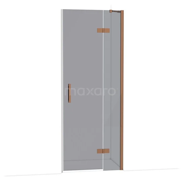 Diamond Duschtür | 80 cm Glänzendes Kupfer Rauchglas Drehtür DDB22351211GKP Glas Dusche Tür mit Klarglas, Matt Schwarz Beschläge und Holzdetails, ideal für moderne Badezimmeranwendungen.