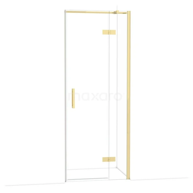 Glasene Duschtür mit goldenen Scharnieren und Haltegriff, modernes Design, ideal für moderne Badezimmergestaltung.