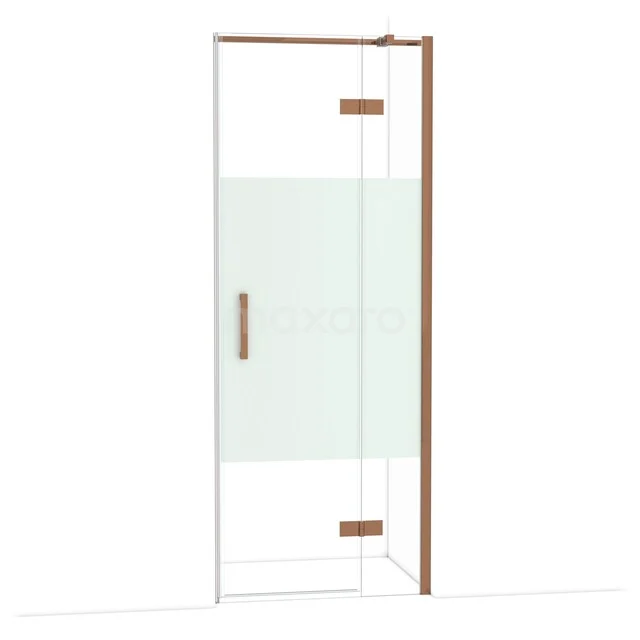 Diamond Shower door | 80 cm Glanzend koper Clear with matt strip Pivot door DDB22351313GKP Diamond Shower door | 80 cm Glanzend koper Clear with matt strip Pivot door DDB22351313GKP