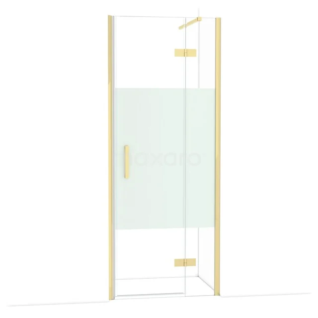 Diamond Shower door | 80 cm Glossy light gold Clear with matt strip Pivot door DDB22352113GLG Douchecabine met hoekinstap, goudkleurige accenten, helder glas en mat middenvlak. Perfect voor een moderne badkamerstijl.
