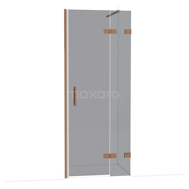 Diamond Shower door | 80 cm Shiny copper Smoke glass Pivot door DDB22352121GKP Glazen douchedeur met mat messing scharnieren en handgreep, ideaal voor een stijlvolle en moderne badkamer.