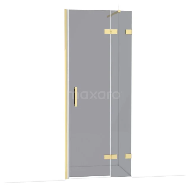 Diamond Shower door | 80 cm Glossy light gold Smoke glass Pivot door DDB22352121GLG Glass shower door with gold-coloured hinges and handle, elegant design for modern bathrooms.