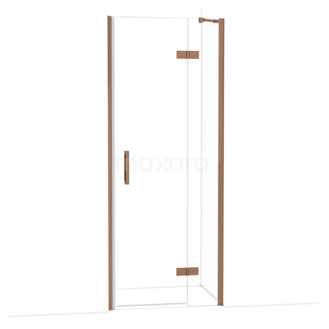 Diamond Shower door | 80 cm Shiny copper Clear glass Pivot door DDB22352210GKP Glazen douchedeur met koperkleurige accenten, strak design en hoekmontage, perfect voor een moderne badkamerstijl.