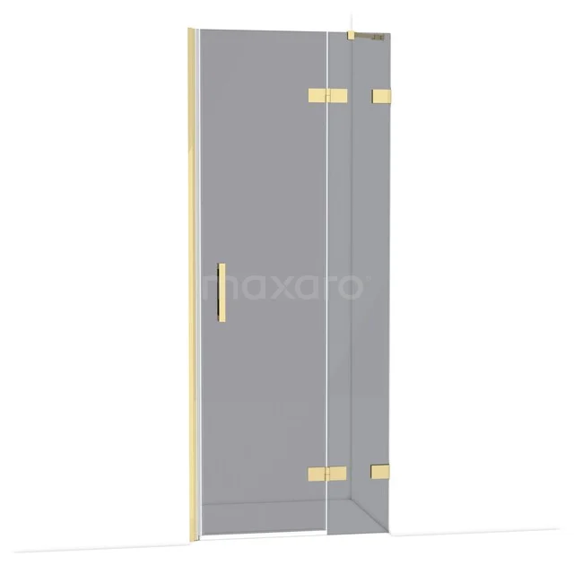 Glasdouchedeur mit goldfarbenen Scharnieren und Haltegriff, elegantes Design für moderne Bäder.