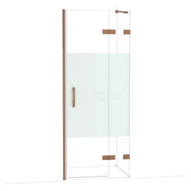 Diamond Shower door | 80 cm Glanzend koper Clear with matt strip Pivot door DDB22352223GKP Diamond Shower door | 80 cm Glanzend koper Clear with matt strip Pivot door DDB22352223GKP