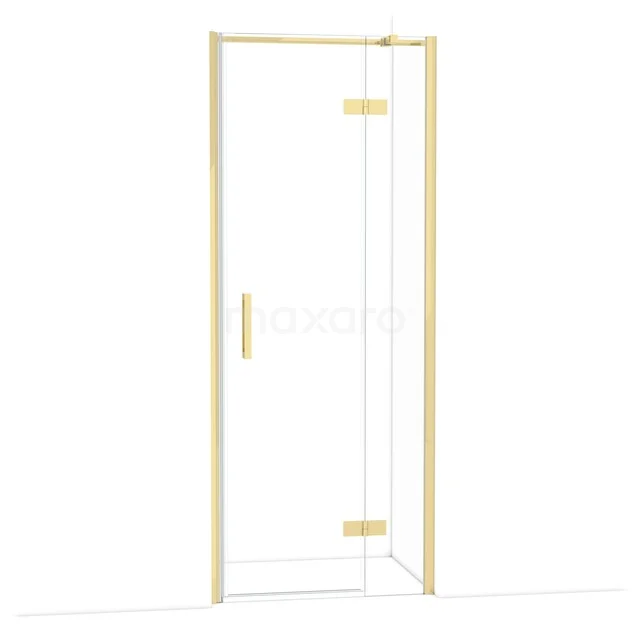 Diamond Shower door | 80 cm Glossy light gold Clear glass Pivot door DDB22352310GLG Glazen douchedeur met goudkleurige accenten, minimalistisch ontwerp voor moderne badkamerstijl.