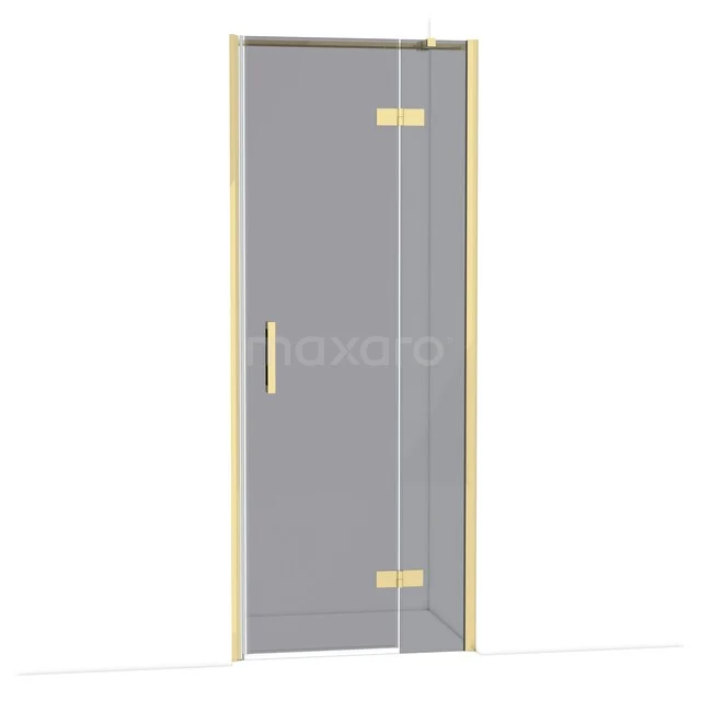 Diamond Shower door | 80 cm Glossy light gold Smoke glass Pivot door DDB22352311GLG Glazen douchedeur met goudkleurig frame en minimalistisch design, ideaal voor een stijlvolle badkamer.
