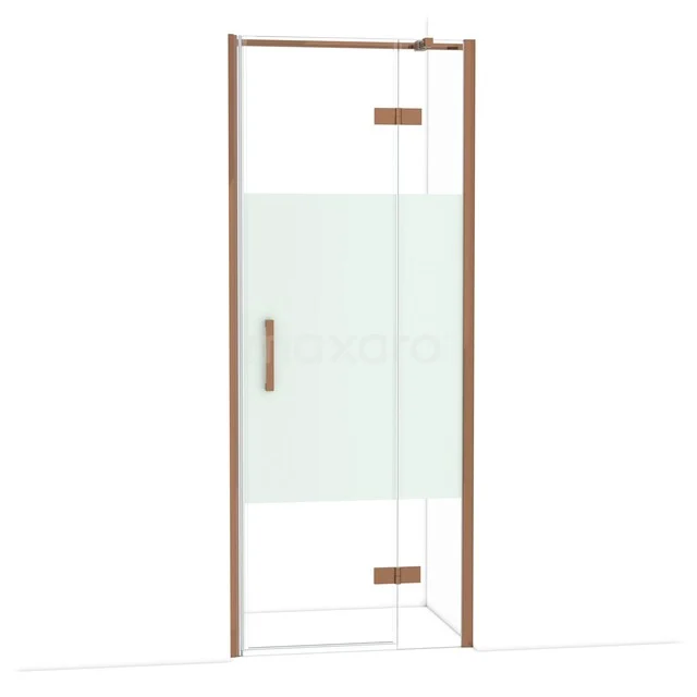 Diamond Shower door | 80 cm Shiny copper Clear with matt strip Pivot door DDB22352313GKP Douchedeur met koperkleurig frame, glas met mat middenpaneel, ideaal voor een stijlvolle badkamerinrichting.