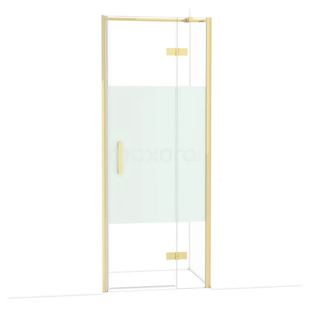 Diamond Duschtür | 80 cm Glänzendes Hellgold Klar mit matter Streifen Drehtür DDB22352313GLG Goldene Glas-Duschtür mit satiniertem Glas, elegantes Design für ein modernes Badezimmer, ausgestattet mit stabilen Scharnieren und Haltegriff.