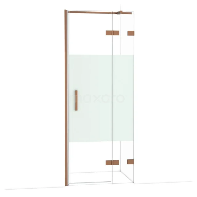 Diamond Shower door | 80 cm Glanzend koper Clear with matt strip Pivot door DDB22352323GKP Diamond Shower door | 80 cm Glanzend koper Clear with matt strip Pivot door DDB22352323GKP