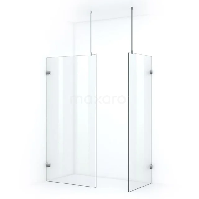 Quartz Walk-in shower | 100x80 cm Chrome Clear glass 2 fixed walls IQB1008700C Clear glass shower screen with minimalist design, stainless steel supports, suitable for modern bathrooms.