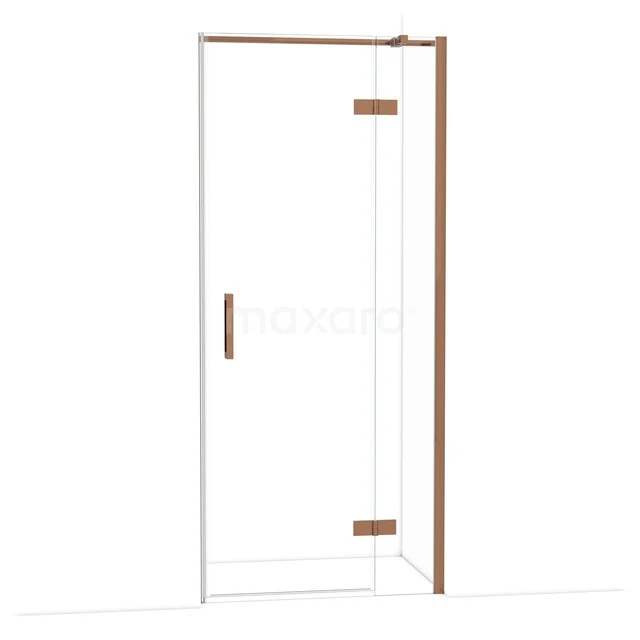 Glazen douchedeur met bronskleurige afwerking, draaideur design, perfect voor een stijlvolle, moderne badkamer.
