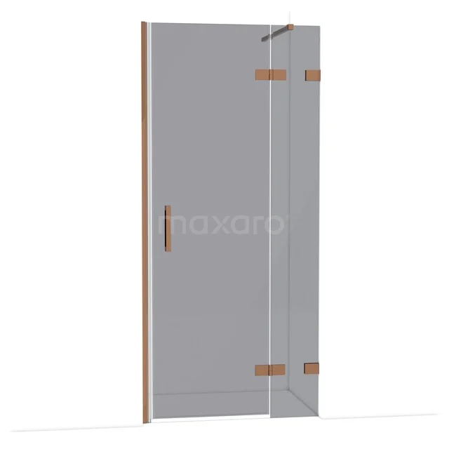 Duschtür mit mattem Glaspaneel, Holzverkleidung und stilvollem Haltegriff, ideal für ein modernes Badezimmer.