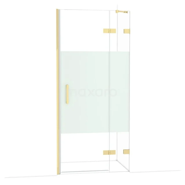 Diamond Shower door | 90 cm Glanzend lichtgoud Clear with matt strip Pivot door DDB22362223GLG