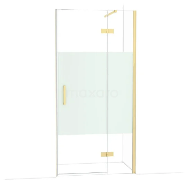 Diamond Duschtür | 100 cm Glänzendes Hellgold Klar mit matter Streifen Drehtür DDB22461113GLG Glas Duschtür mit goldenen Scharnieren und Haltegriff, modernes Design für luxuriöse Bäder.