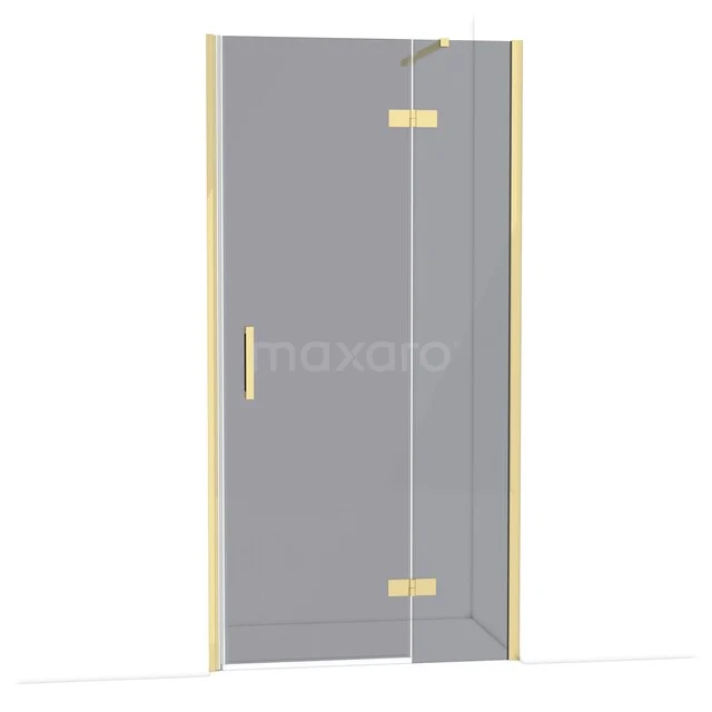 Diamond Shower door | 100 cm Glossy light gold Smoke glass Pivot door DDB22462111GLG Glass shower door with brass hinges and handle, sleek design for modern bathroom layout.