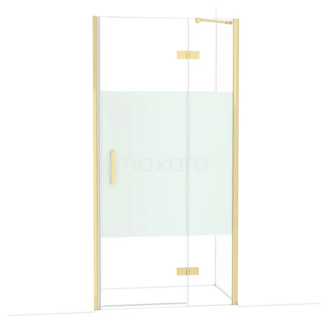 Diamond Shower door | 100 cm Shiny light gold Clear with matt strip Pivot door DDB22462213GLG Shower head with gold-coloured framing, clear glass and matte accent; perfect addition to a modern bathroom.