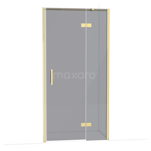 Glazen douchedeur met goudkleurig frame en handgreep, strak design voor moderne badkamers.