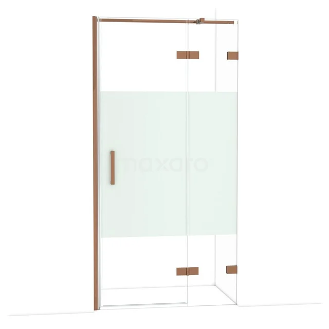 Diamond Shower door | 100 cm Glanzend koper Clear with matt strip Pivot door DDB22462323GKP Diamond Shower door | 100 cm Glanzend koper Clear with matt strip Pivot door DDB22462323GKP