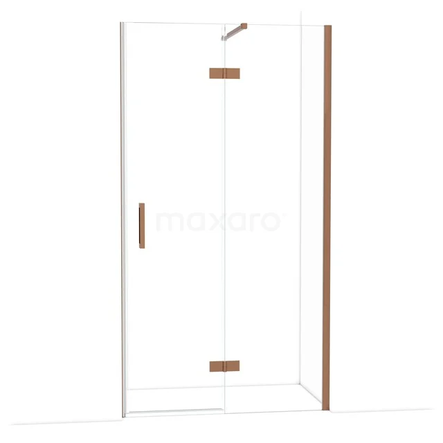 Diamond Duschtür | 110 cm Glänzendes Kupfer Klarglas Drehtür DDB22651110GKP Glasene Duschtür mit Eckwand, Holzakzenten und modernem Design, perfekt für eine stilvolle Badezimmergestaltung.