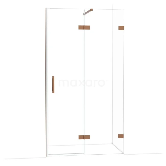 Diamond Duschtür | 110 cm Glänzendes Kupfer Klarglas Drehtür DDB22651120GKP Glas Duschkabine mit Eckeinstieg, klare Glastüren und Messingscharniere, perfekt für ein modernes Badezimmer.